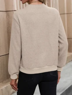 Women's Pullover Sweatshirt Plain Casual Long Sleeve V Neck Regular Tops Street Dailywear Buttons Black White Beige Fall Winter Women Hoodies & Sweatshirts
