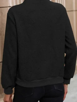 Women's Pullover Sweatshirt Plain Casual Long Sleeve V Neck Regular Tops Street Dailywear Buttons Black White Beige Fall Winter Women Hoodies & Sweatshirts
