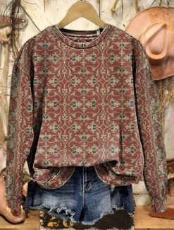 New Women's Pullover Sweatshirt Floral Graphic Geometric Warm Fashion Western Long Sleeve Crew Neck Regular Tops Street Dailywear Casual Print Black Blue Fuchsia Orange Green Spring Fall Winter Women Hoodies & Sweatshirts