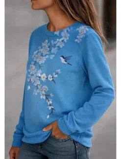 New Women's Pullover Sweatshirt Floral Graphic Animal Casual Long Sleeve Crew Neck Round Neck Regular Tops Street Casual Holiday Print Spring Fall Winter Women Hoodies & Sweatshirts