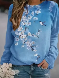 New Women's Pullover Sweatshirt Floral Graphic Animal Casual Long Sleeve Crew Neck Round Neck Regular Tops Street Casual Holiday Print Spring Fall Winter Women Hoodies & Sweatshirts