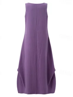 Women's Purple Brown Dark Blue Summer Spring Maxi Dress Cotton Linen Dresses Casual Dress Cotton Linen Dress Basic Casual Mature Outdoor Vacation Daily Loose Fit Pure Color Boat Neck Women Dresses