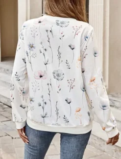 Sale Women's Quarter Zipper Sweater Floral Street Dailywear Print Casual Crew Neck Long Sleeve Micro-elastic Fall Winter Comfrt Breathable Soft Fabric Women Hoodies & Sweatshirts