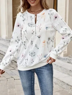 Sale Women's Quarter Zipper Sweater Floral Street Dailywear Print Casual Crew Neck Long Sleeve Micro-elastic Fall Winter Comfrt Breathable Soft Fabric Women Hoodies & Sweatshirts