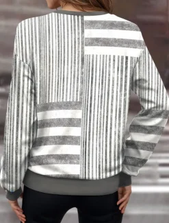 Clearance Women's Quarter Zipper Sweater Geometric Striped Casual Long Sleeve Crew Neck Regular Tops Street Dailywear Print Fall Winter Women Hoodies & Sweatshirts