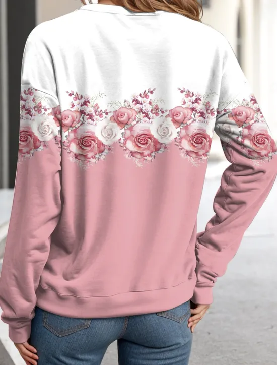 Women's Quarter Zipper Sweater Pullover Floral Casual Holiday Quarter Active Sportswear Half Long Sleeve Top Micro-elastic Fall & Winter Comfrt Breathable Soft Fabric Women Hoodies & Sweatshirts