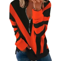 Clearance Women's Quarter Zipper Sweater Pullover Color Block Abstract Casual Basic V Neck Long Sleeve Spring & Fall Fall & Winter Comfrt Breathable Soft Fabric Women Hoodies & Sweatshirts