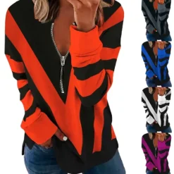 Clearance Women's Quarter Zipper Sweater Pullover Color Block Abstract Casual Basic V Neck Long Sleeve Spring & Fall Fall & Winter Comfrt Breathable Soft Fabric Women Hoodies & Sweatshirts