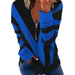 Clearance Women's Quarter Zipper Sweater Pullover Color Block Abstract Casual Basic V Neck Long Sleeve Spring & Fall Fall & Winter Comfrt Breathable Soft Fabric Women Hoodies & Sweatshirts