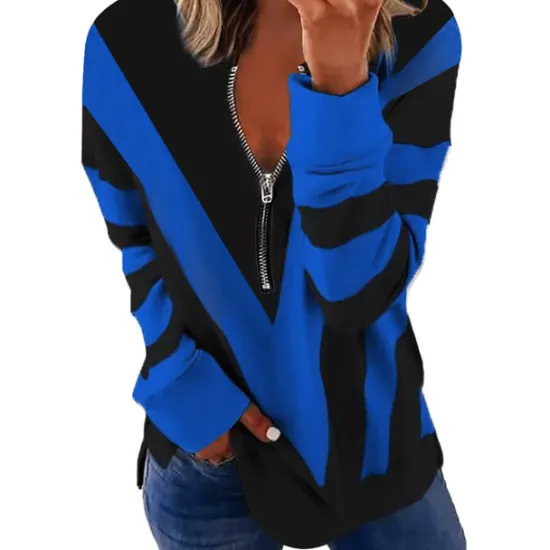 Clearance Women's Quarter Zipper Sweater Pullover Color Block Abstract Casual Basic V Neck Long Sleeve Spring & Fall Fall & Winter Comfrt Breathable Soft Fabric Women Hoodies & Sweatshirts
