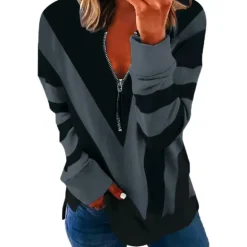 Clearance Women's Quarter Zipper Sweater Pullover Color Block Abstract Casual Basic V Neck Long Sleeve Spring & Fall Fall & Winter Comfrt Breathable Soft Fabric Women Hoodies & Sweatshirts