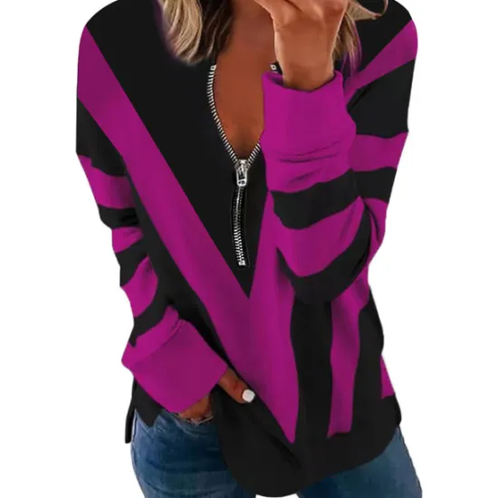 Clearance Women's Quarter Zipper Sweater Pullover Color Block Abstract Casual Basic V Neck Long Sleeve Spring & Fall Fall & Winter Comfrt Breathable Soft Fabric Women Hoodies & Sweatshirts