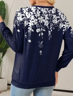 Women's Quarter Zipper Sweater Floral Street Dailywear Print Casual Crew Neck Long Sleeve Micro-elastic Fall Winter Comfrt Breathable Soft Fabric Women Hoodies & Sweatshirts