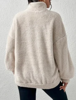 Best Women's Quarter Zipper Sweater Pullover Casual Soft Pure Color Fuzzy Stand Collar Pocket Long Sleeve Regular Tops Knit Outdoor Daily Weekend Black Apricot Fall Winter Women Hoodies & Sweatshirts
