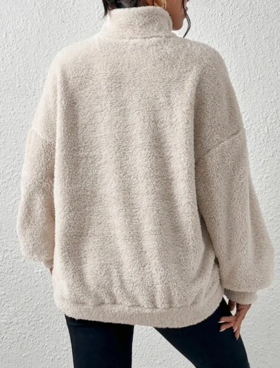 Best Women's Quarter Zipper Sweater Pullover Casual Soft Pure Color Fuzzy Stand Collar Pocket Long Sleeve Regular Tops Knit Outdoor Daily Weekend Black Apricot Fall Winter Women Hoodies & Sweatshirts