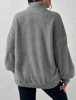 Best Women's Quarter Zipper Sweater Pullover Casual Soft Pure Color Fuzzy Stand Collar Pocket Long Sleeve Regular Tops Knit Outdoor Daily Weekend Black Apricot Fall Winter Women Hoodies & Sweatshirts
