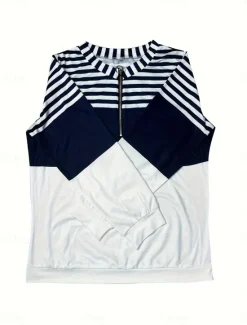Clearance Women's Quarter Zipper Sweater Striped Street Dailywear Print Casual Crew Neck Long Sleeve Micro-elastic Fall Winter Comfrt Breathable Soft Fabric Women Hoodies & Sweatshirts