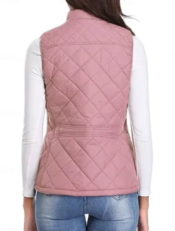 New Women's Quilted Vest Crop Sleeveless Winter Coat Lightweight Puffer Gilet Warm Windproof Outerwear with Pockets Zip up Fall Street Casual Jacket Light Blue claret Sea Blue Women Puffers & Parka