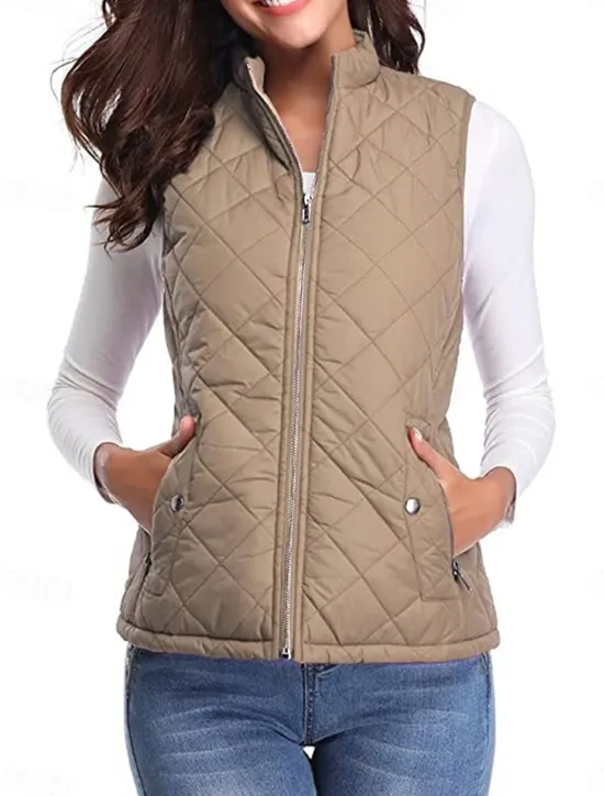 New Women's Quilted Vest Crop Sleeveless Winter Coat Lightweight Puffer Gilet Warm Windproof Outerwear with Pockets Zip up Fall Street Casual Jacket Light Blue claret Sea Blue Women Puffers & Parka