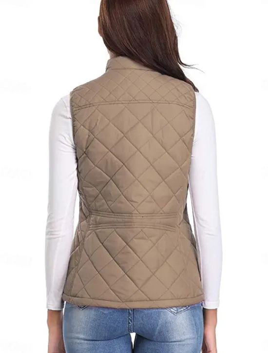 New Women's Quilted Vest Crop Sleeveless Winter Coat Lightweight Puffer Gilet Warm Windproof Outerwear with Pockets Zip up Fall Street Casual Jacket Light Blue claret Sea Blue Women Puffers & Parka