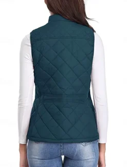 New Women's Quilted Vest Crop Sleeveless Winter Coat Lightweight Puffer Gilet Warm Windproof Outerwear with Pockets Zip up Fall Street Casual Jacket Light Blue claret Sea Blue Women Puffers & Parka