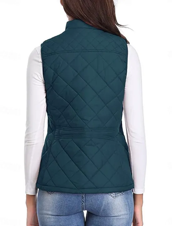 New Women's Quilted Vest Crop Sleeveless Winter Coat Lightweight Puffer Gilet Warm Windproof Outerwear with Pockets Zip up Fall Street Casual Jacket Light Blue claret Sea Blue Women Puffers & Parka