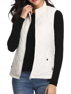 New Women's Quilted Vest Crop Sleeveless Winter Coat Lightweight Puffer Gilet Warm Windproof Outerwear with Pockets Zip up Fall Street Casual Jacket Light Blue claret Sea Blue Women Puffers & Parka