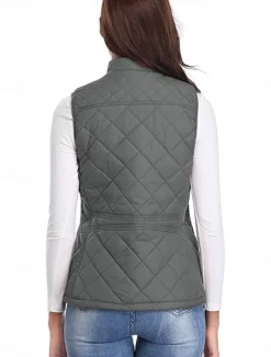 New Women's Quilted Vest Crop Sleeveless Winter Coat Lightweight Puffer Gilet Warm Windproof Outerwear with Pockets Zip up Fall Street Casual Jacket Light Blue claret Sea Blue Women Puffers & Parka