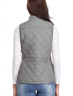 New Women's Quilted Vest Crop Sleeveless Winter Coat Lightweight Puffer Gilet Warm Windproof Outerwear with Pockets Zip up Fall Street Casual Jacket Light Blue claret Sea Blue Women Puffers & Parka