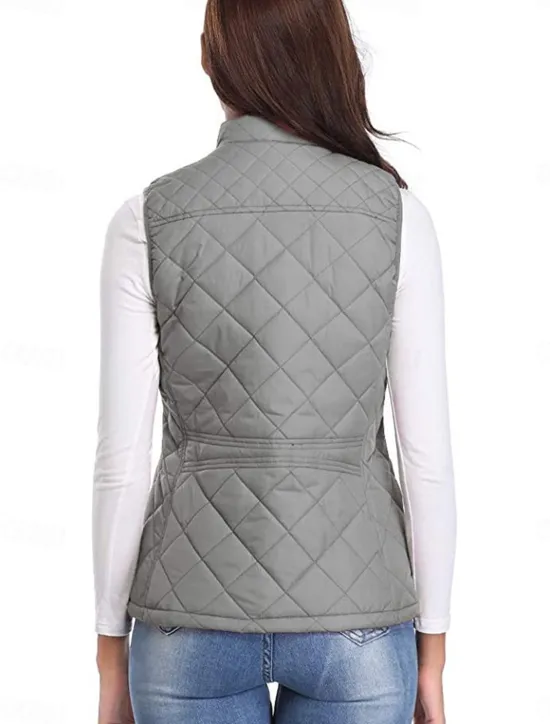 New Women's Quilted Vest Crop Sleeveless Winter Coat Lightweight Puffer Gilet Warm Windproof Outerwear with Pockets Zip up Fall Street Casual Jacket Light Blue claret Sea Blue Women Puffers & Parka