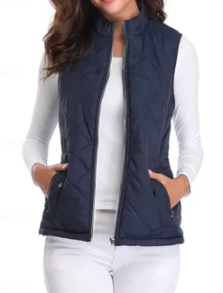 New Women's Quilted Vest Crop Sleeveless Winter Coat Lightweight Puffer Gilet Warm Windproof Outerwear with Pockets Zip up Fall Street Casual Jacket Light Blue claret Sea Blue Women Puffers & Parka