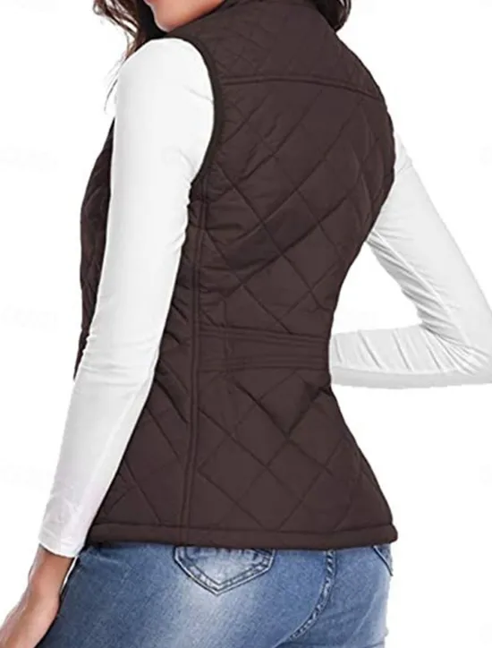 New Women's Quilted Vest Crop Sleeveless Winter Coat Lightweight Puffer Gilet Warm Windproof Outerwear with Pockets Zip up Fall Street Casual Jacket Light Blue claret Sea Blue Women Puffers & Parka