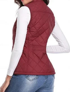 New Women's Quilted Vest Crop Sleeveless Winter Coat Lightweight Puffer Gilet Warm Windproof Outerwear with Pockets Zip up Fall Street Casual Jacket Light Blue claret Sea Blue Women Puffers & Parka