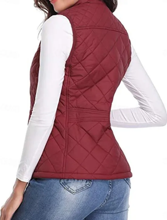 New Women's Quilted Vest Crop Sleeveless Winter Coat Lightweight Puffer Gilet Warm Windproof Outerwear with Pockets Zip up Fall Street Casual Jacket Light Blue claret Sea Blue Women Puffers & Parka