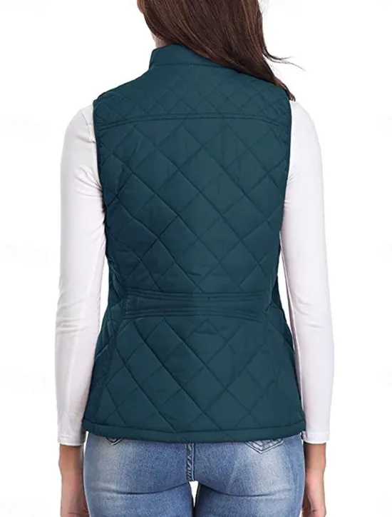 New Women's Quilted Vest Crop Sleeveless Winter Coat Lightweight Puffer Gilet Warm Windproof Outerwear with Pockets Zip up Fall Street Casual Jacket Light Blue claret Sea Blue Women Puffers & Parka