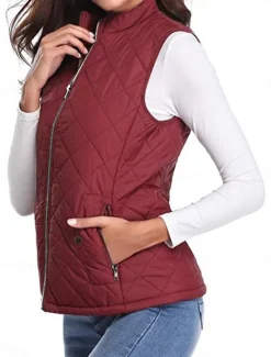 New Women's Quilted Vest Crop Sleeveless Winter Coat Lightweight Puffer Gilet Warm Windproof Outerwear with Pockets Zip up Fall Street Casual Jacket Light Blue claret Sea Blue Women Puffers & Parka