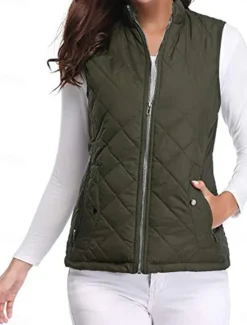 New Women's Quilted Vest Crop Sleeveless Winter Coat Lightweight Puffer Gilet Warm Windproof Outerwear with Pockets Zip up Fall Street Casual Jacket Light Blue claret Sea Blue Women Puffers & Parka
