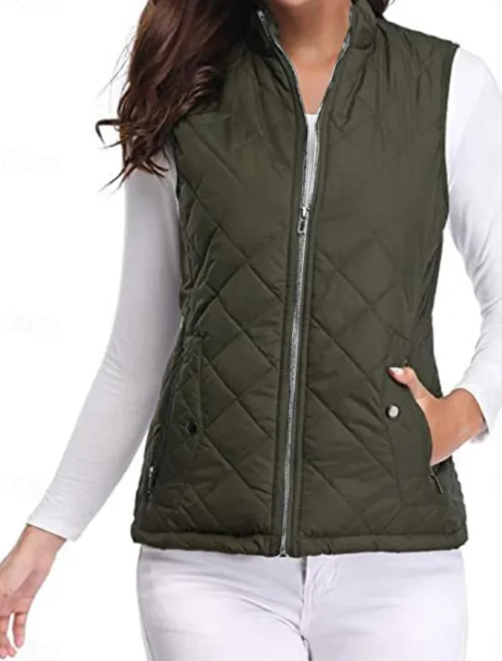 New Women's Quilted Vest Crop Sleeveless Winter Coat Lightweight Puffer Gilet Warm Windproof Outerwear with Pockets Zip up Fall Street Casual Jacket Light Blue claret Sea Blue Women Puffers & Parka
