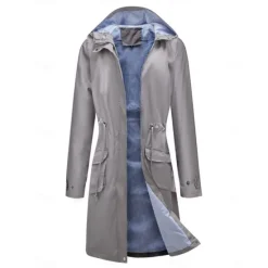 Best Women's Raincoat Waterproof Rain Jacket Mid-Length Windproof Trench Coat Sport Outdoor Hiking Hooded Jacket with Pockets Casual Jacket Long Sleeve Drawstring Winter Coat Warm Black Yellow Women Jackets