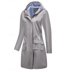 Best Women's Raincoat Waterproof Rain Jacket Mid-Length Windproof Trench Coat Sport Outdoor Hiking Hooded Jacket with Pockets Casual Jacket Long Sleeve Drawstring Winter Coat Warm Black Yellow Women Jackets