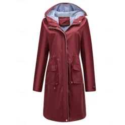 Best Women's Raincoat Waterproof Rain Jacket Mid-Length Windproof Trench Coat Sport Outdoor Hiking Hooded Jacket with Pockets Casual Jacket Long Sleeve Drawstring Winter Coat Warm Black Yellow Women Jackets