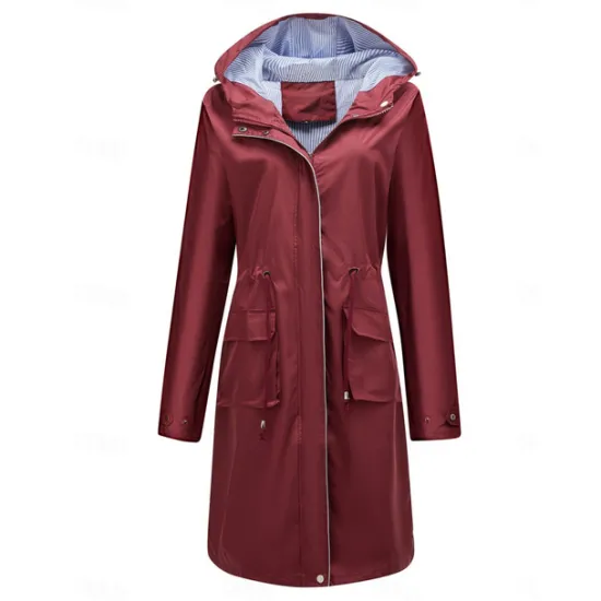 Best Women's Raincoat Waterproof Rain Jacket Mid-Length Windproof Trench Coat Sport Outdoor Hiking Hooded Jacket with Pockets Casual Jacket Long Sleeve Drawstring Winter Coat Warm Black Yellow Women Jackets