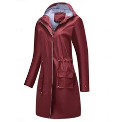Best Women's Raincoat Waterproof Rain Jacket Mid-Length Windproof Trench Coat Sport Outdoor Hiking Hooded Jacket with Pockets Casual Jacket Long Sleeve Drawstring Winter Coat Warm Black Yellow Women Jackets