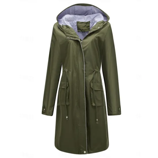 Best Women's Raincoat Waterproof Rain Jacket Mid-Length Windproof Trench Coat Sport Outdoor Hiking Hooded Jacket with Pockets Casual Jacket Long Sleeve Drawstring Winter Coat Warm Black Yellow Women Jackets
