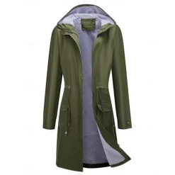 Best Women's Raincoat Waterproof Rain Jacket Mid-Length Windproof Trench Coat Sport Outdoor Hiking Hooded Jacket with Pockets Casual Jacket Long Sleeve Drawstring Winter Coat Warm Black Yellow Women Jackets