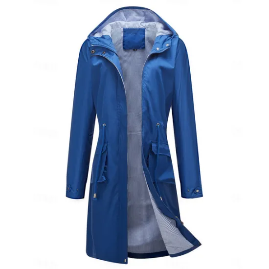 Best Women's Raincoat Waterproof Rain Jacket Mid-Length Windproof Trench Coat Sport Outdoor Hiking Hooded Jacket with Pockets Casual Jacket Long Sleeve Drawstring Winter Coat Warm Black Yellow Women Jackets