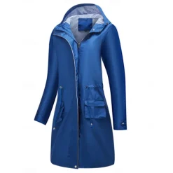 Best Women's Raincoat Waterproof Rain Jacket Mid-Length Windproof Trench Coat Sport Outdoor Hiking Hooded Jacket with Pockets Casual Jacket Long Sleeve Drawstring Winter Coat Warm Black Yellow Women Jackets