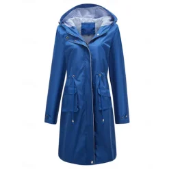 Best Women's Raincoat Waterproof Rain Jacket Mid-Length Windproof Trench Coat Sport Outdoor Hiking Hooded Jacket with Pockets Casual Jacket Long Sleeve Drawstring Winter Coat Warm Black Yellow Women Jackets