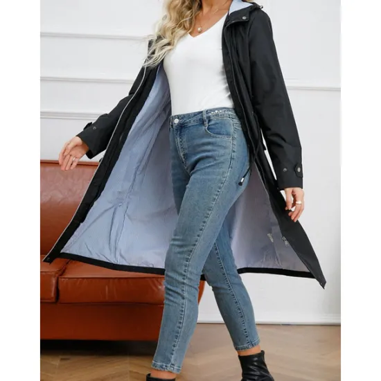 Best Women's Raincoat Waterproof Rain Jacket Mid-Length Windproof Trench Coat Sport Outdoor Hiking Hooded Jacket with Pockets Casual Jacket Long Sleeve Drawstring Winter Coat Warm Black Yellow Women Jackets