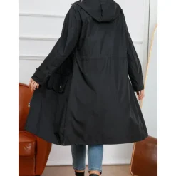 Best Women's Raincoat Waterproof Rain Jacket Mid-Length Windproof Trench Coat Sport Outdoor Hiking Hooded Jacket with Pockets Casual Jacket Long Sleeve Drawstring Winter Coat Warm Black Yellow Women Jackets